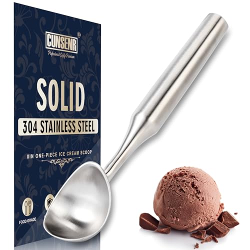 CUNSENR Stainless Steel Ice Cream Scoop - Heavy Duty Ice Cream Scooper with Ergonomic Handle - One-Piece Metal Ice Cream Spoon for Gelato, Sorbet, Cookies - Durable, Easy to Use & Dishwasher Safe - Image 1