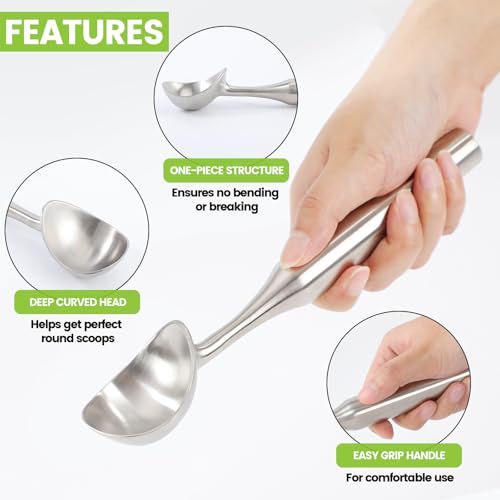 CUNSENR Stainless Steel Ice Cream Scoop - Heavy Duty Ice Cream Scooper with Ergonomic Handle - One-Piece Metal Ice Cream Spoon for Gelato, Sorbet, Cookies - Durable, Easy to Use & Dishwasher Safe - Image 4