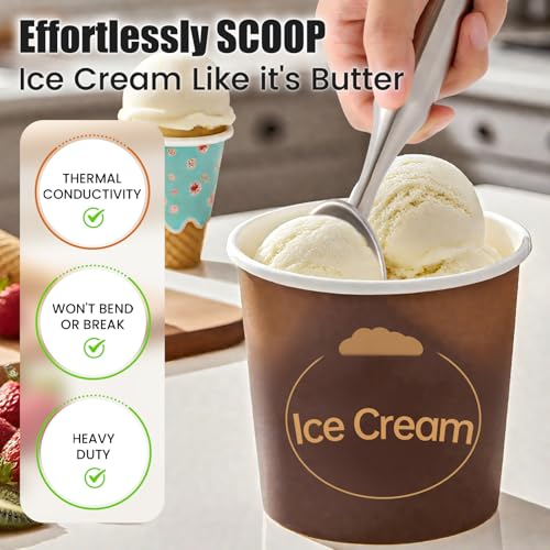 CUNSENR Stainless Steel Ice Cream Scoop - Heavy Duty Ice Cream Scooper with Ergonomic Handle - One-Piece Metal Ice Cream Spoon for Gelato, Sorbet, Cookies - Durable, Easy to Use & Dishwasher Safe - Image 5