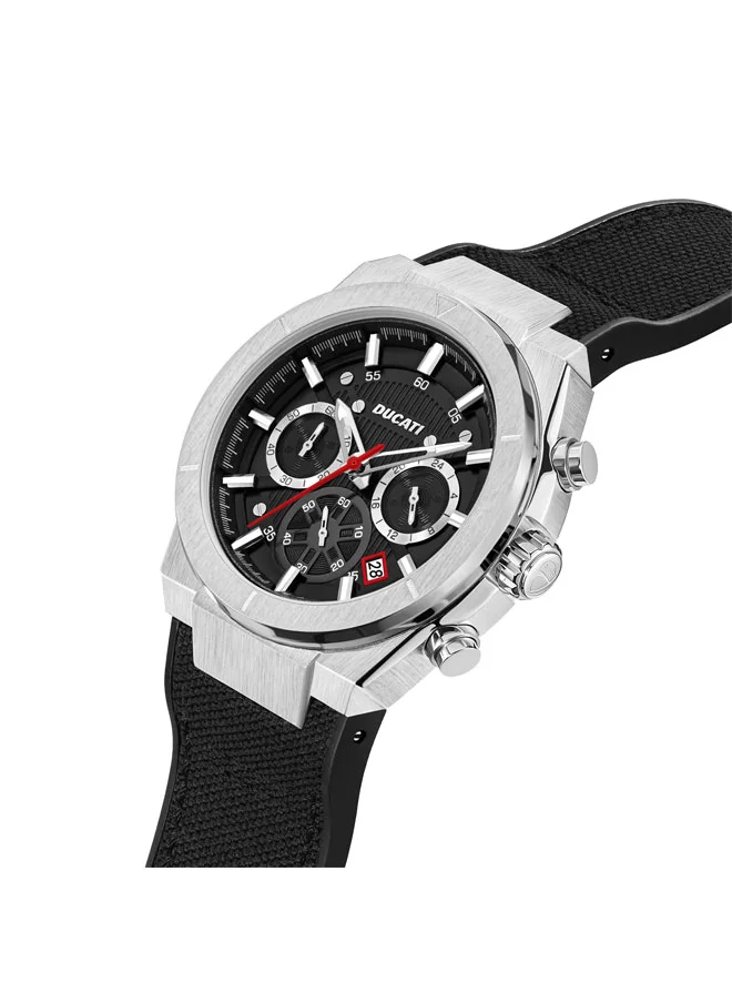 Ducati DT004 Men's 43.5mm Chronograph Watch with Silver Accents, Black Textured Dial & Genuine Leather Strap