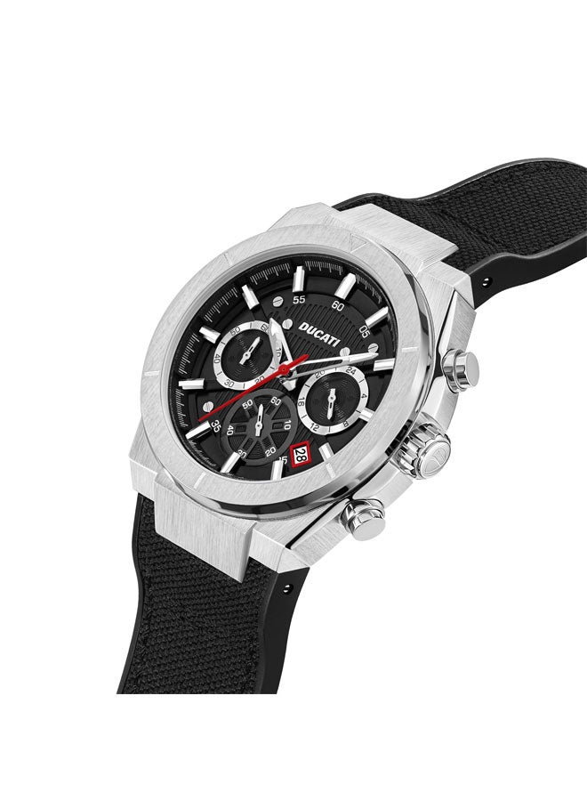 دوكاتي ساعة كرونوغراف رجالية  بقطر . مم بلمسات فضية، مينا أسود محكم، وحزام جلد طبيعي - Image 2