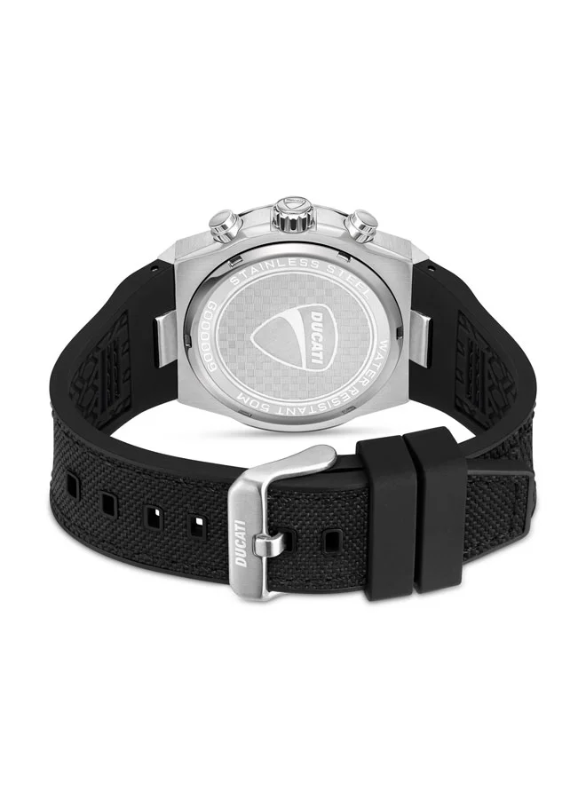 Ducati DT004 Men's 43.5mm Chronograph Watch with Silver Accents, Black Textured Dial & Genuine Leather Strap