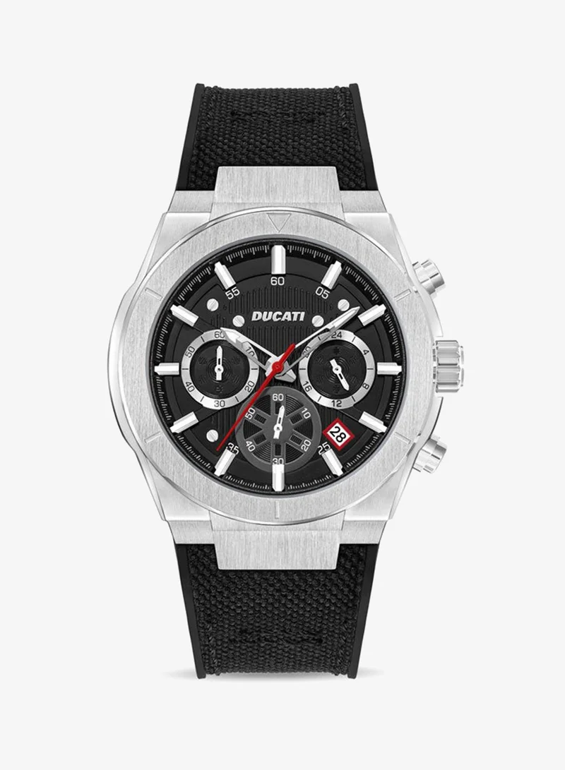 Ducati DT004 Men's 43.5mm Chronograph Watch with Silver Accents, Black Textured Dial & Genuine Leather Strap