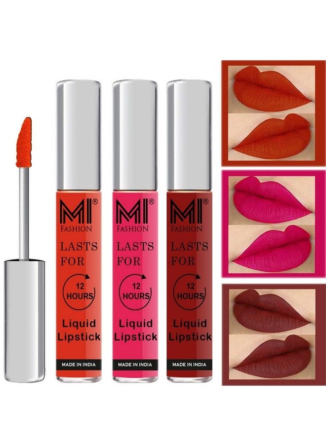 MI FASHION Waterproof Lipsticks Long Lasting Liquid Matte Orange Matte Lipstick Light Pink Lipstick Reddish Brown Matte Lipstick Set Of 3 Pcs  - Image 2