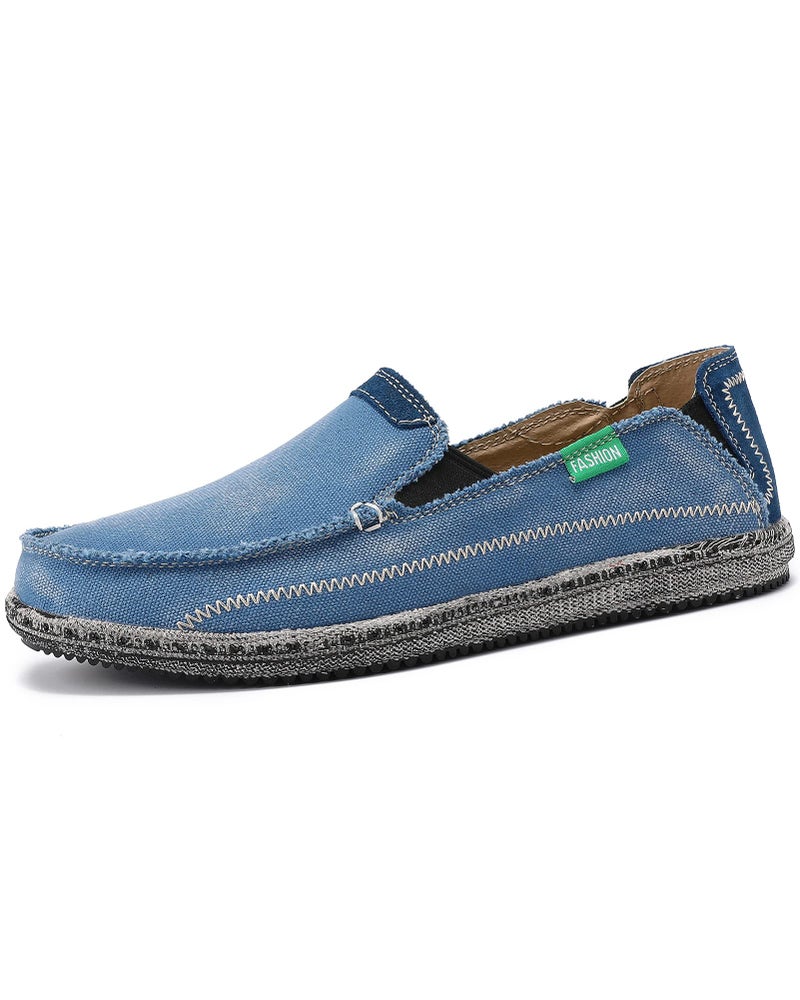 VILOCY Mens Slip on Deck Shoes Zero Drop Casual Canvas Loafer Vintage Flat Boat Shoes Sky Blue US11 EU45 - Image 3