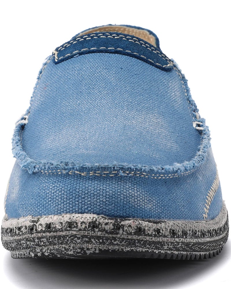 VILOCY Mens Slip on Deck Shoes Zero Drop Casual Canvas Loafer Vintage Flat Boat Shoes Sky Blue US11 EU45 - Image 4