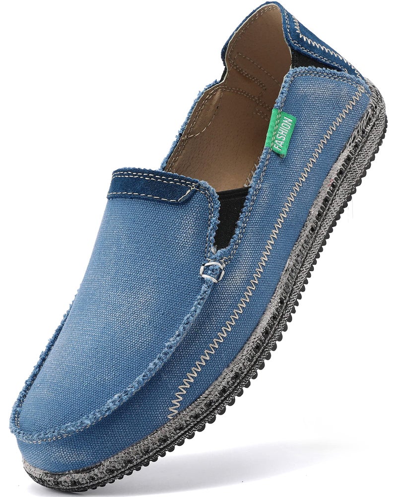 VILOCY Mens Slip on Deck Shoes Zero Drop Casual Canvas Loafer Vintage Flat Boat Shoes Sky Blue US11 EU45 - Image 1
