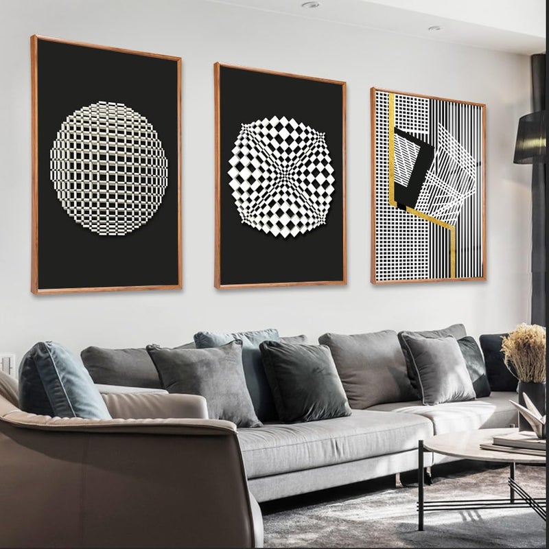 MPLONG Large Wood Grain Color Neutral Abstract Wall Art for Living Room, 3 Piece Boho Canvas Prints Paintings for Walls, Minimalist Geometric Pictures for Hallway Office Wall Decor 16" x 24" x 3 Pieces - Image 1