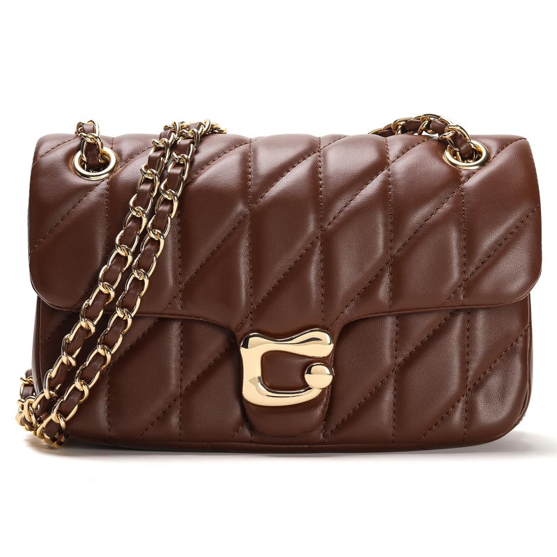 Pelimoo Quilted Crossbody Purse for Women Trendy - Ladies Shoulder Bag Leather Satchel Handbag Designer Evening Clutch with Chain Strap (Coffee) - Image 1