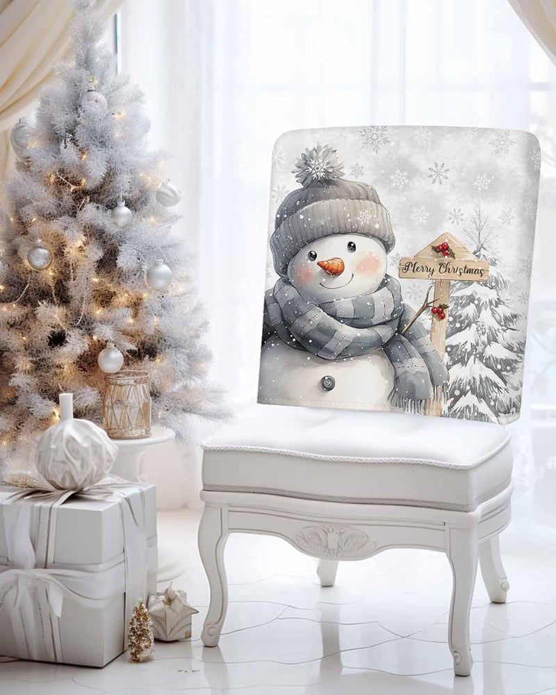 LooPoP Christmas Chair Covers Set of 4 Snowman Chair Slipcover Protector Removable Washable Stretch Chair Covers Grey Pine Tree Chair Back Covers for Dining Chairs Kitchen Dinner Party Xmas Holiday Decor - Image 3