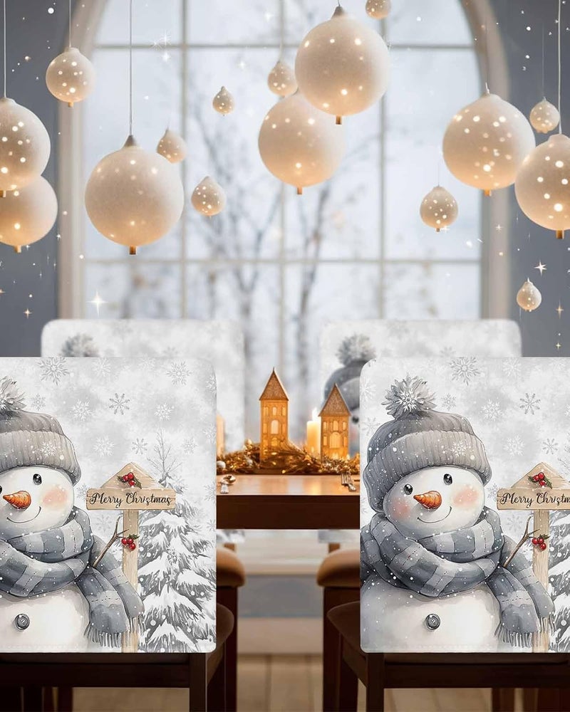 LooPoP Christmas Chair Covers Set of 4 Snowman Chair Slipcover Protector Removable Washable Stretch Chair Covers Grey Pine Tree Chair Back Covers for Dining Chairs Kitchen Dinner Party Xmas Holiday Decor - Image 4