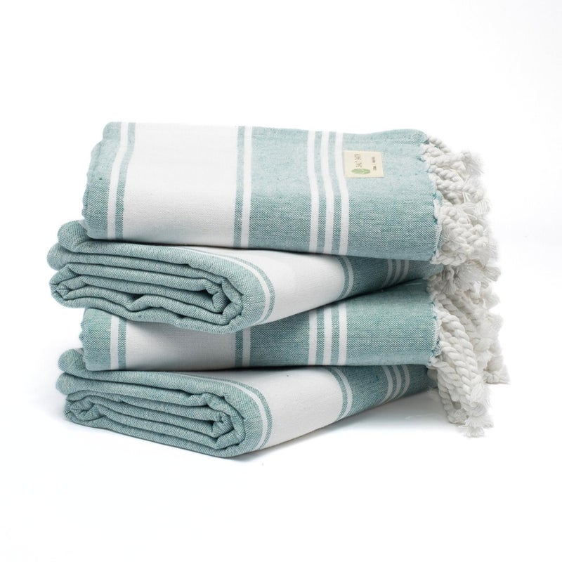 Salt Earth Cotton Turkish Beach Towel Set of 4 36x72 Soft Quick Dry Sand Resistant Absorbent Towels for Bathroom Home Travel Pool Spa Bath Swim Beach Towels Oversized Hunter Green - Image 2