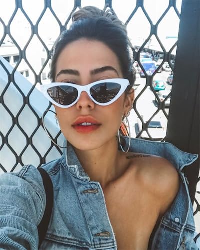 GIFIORE Cat Eye Sunglasses for Women Polarized, Vintage Retro Narrow Cateye Frame Sun Glasses (White Frame Grey Polarized Lens) - Image 2