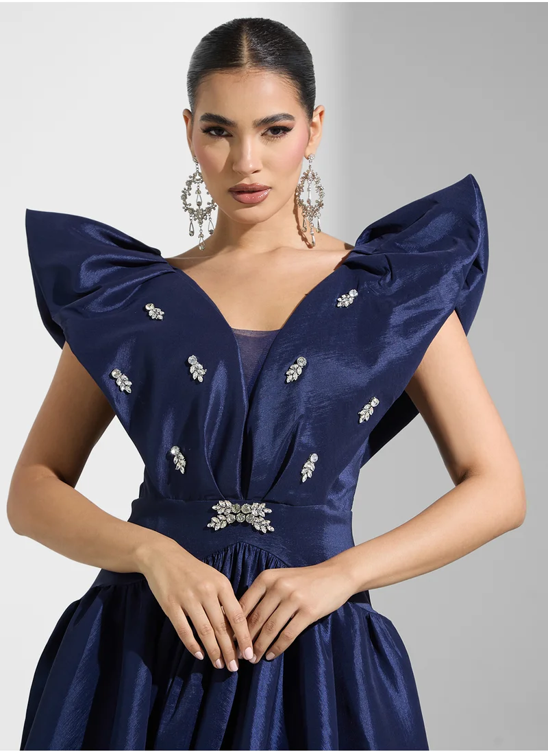 نمشي x Ruffle Detail Embellished A Line Gown