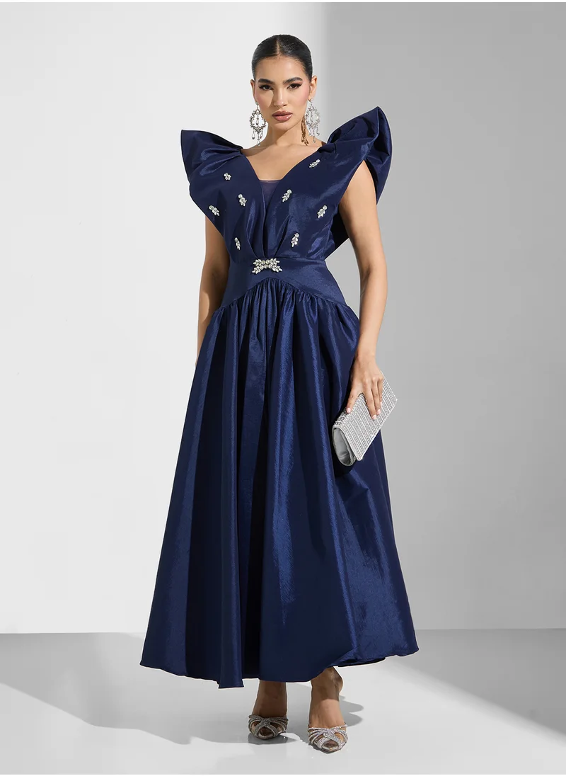 نمشي x Ruffle Detail Embellished A Line Gown