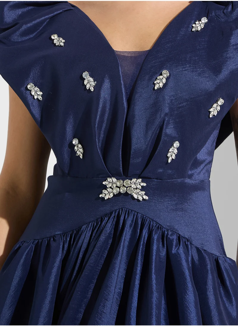 نمشي x Ruffle Detail Embellished A Line Gown