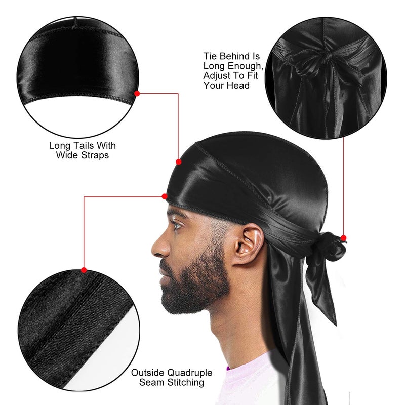 Roybens 3PCS Silky Durags Pack for Men Waves, Satin Doo Rag, Award 1 Wave Cap,J - Image 3