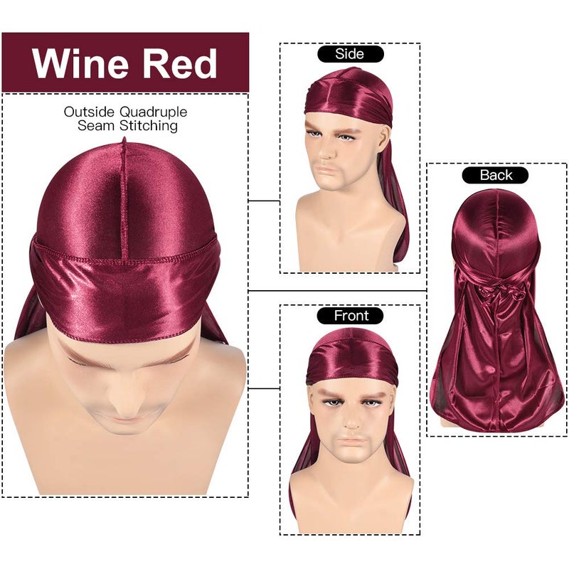 Roybens 3PCS Silky Durags Pack for Men Waves, Satin Doo Rag, Award 1 Wave Cap,J - Image 2