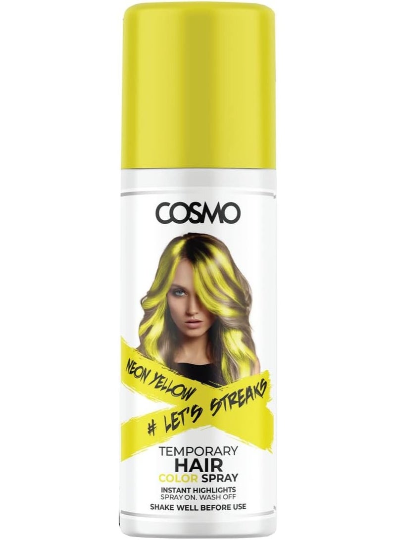 COSMO Temporary Neon Yellow Hair Color Spray For Unisex 100ml | Suitable for All Hair Types | Colour Spray | Easy to Wash | Beauty | Funky Party Looks