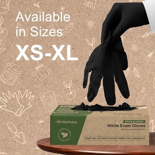 FifthPulse [150 Count] Medium Biodegradable Gloves - Black Nitrile Disposable Gloves - Medical Exam and Food Safe - Powder and Latex Free with Textured Fingertips - Image 4
