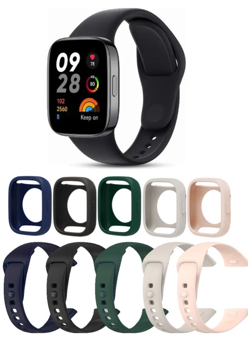 O Ozone Silicone Straps For Xiaomi Mi Watch lite 3/Redmi Watch 3 Band + Watch Case, Soft Breathable Replacement Strap Wristband for Women Men - MultiColor  - Image 1
