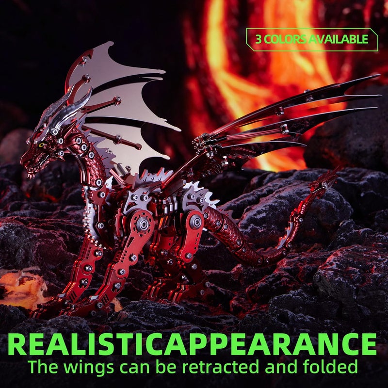 OreilleStar 3D Metal Dragon Puzzle, Mechanical Model Building Kit, Green and Red Assembly Puzzle for Adults Gift (Red Dragon) - Image 3