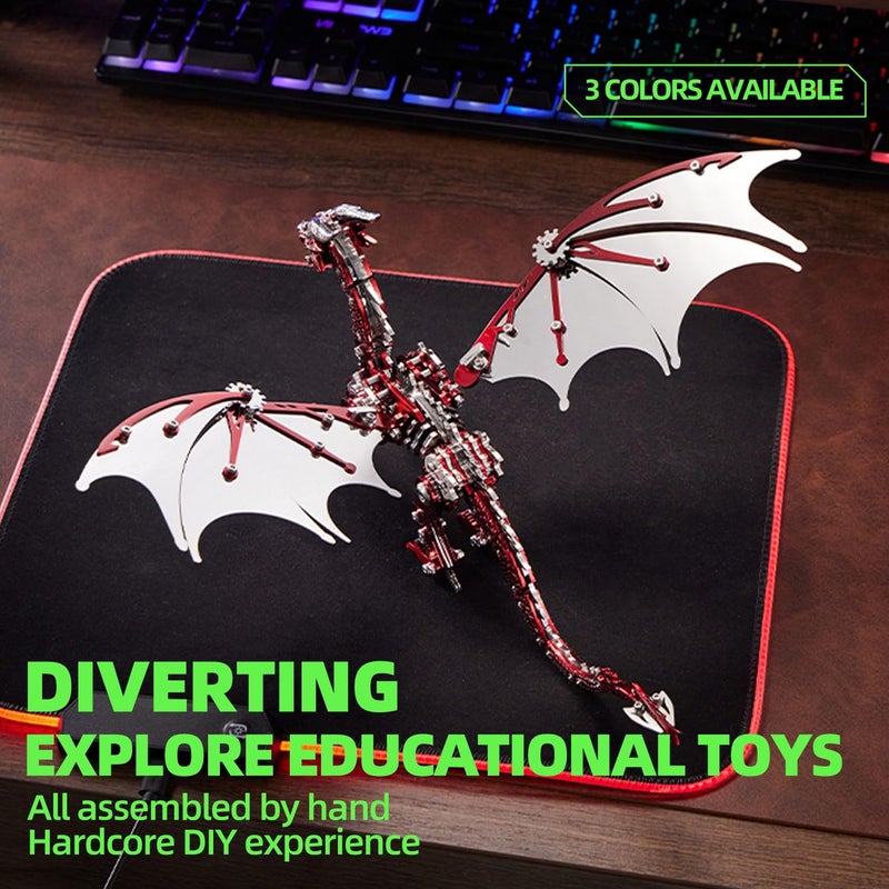 OreilleStar 3D Metal Dragon Puzzle, Mechanical Model Building Kit, Green and Red Assembly Puzzle for Adults Gift (Red Dragon) - Image 5
