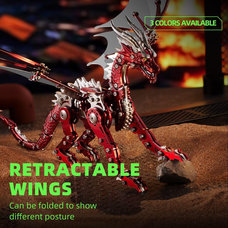 OreilleStar 3D Metal Dragon Puzzle, Mechanical Model Building Kit, Green and Red Assembly Puzzle for Adults Gift (Red Dragon) - Image 2