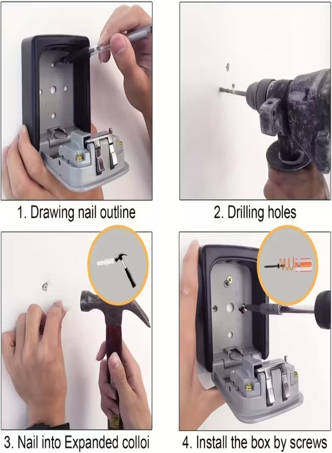 Heavy-Duty Key Safe Box with Combination Dial – Stainless Steel & Plastic Construction, Wall-Mounted Security Lock Box for Home, Office, Hotel & Construction Sites, Anti-Theft Design, Weather-Resistant Key Storage - Gray - Image 5