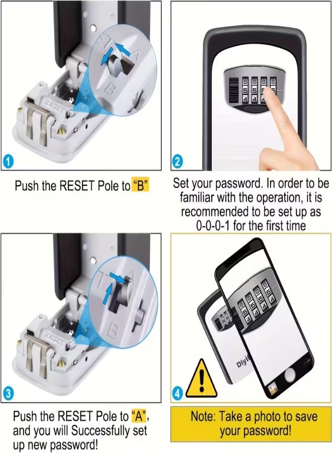 Heavy-Duty Key Safe Box with Combination Dial – Stainless Steel & Plastic Construction, Wall-Mounted Security Lock Box for Home, Office, Hotel & Construction Sites, Anti-Theft Design, Weather-Resistant Key Storage - Gray - Image 2