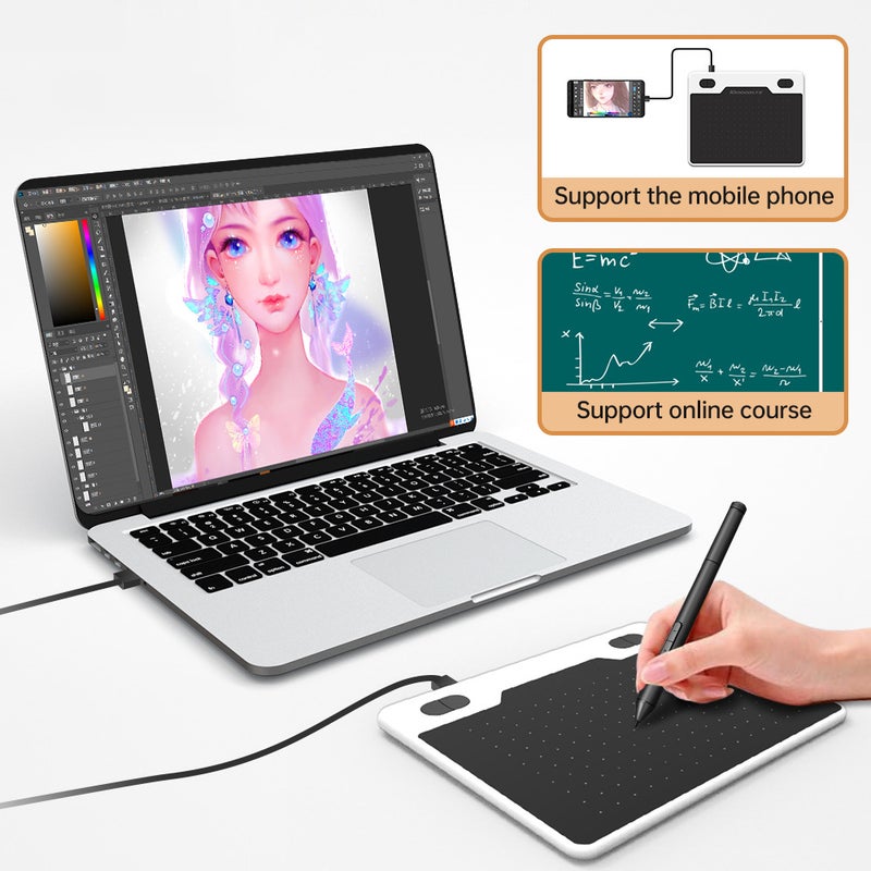 لوحة رسم رقمية T503 لوحة رسوميات مع منطقة عمل مقاس 5 × 3 بوصات، حساسية ضغط بمستوى 8192، ومعدل عينة 233 نوبة في الثانية (PPS) - Image 3