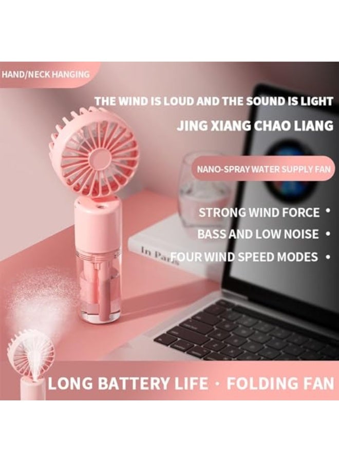 DMG TECH Handheld Fan, Rechargeable Misting Hand Fan, Multi-purpose for Portable Mini Mister Fan, 4 Speeds & 20ml Spray & 90° Foldable USB Personal Water Fan for Travel Office Outdoor (Red)  - Image 2
