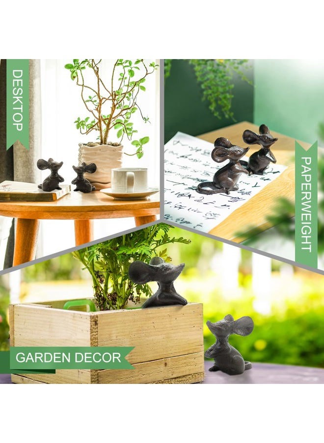 Sungmor Cast Iron Little Cut Mouse Ornament - Decorative & Lovely Figurine Indoor Outdoor Statues - Interesting Animal Sculpture Home Decoration - 2PC PACK & Brown Color - Image 4