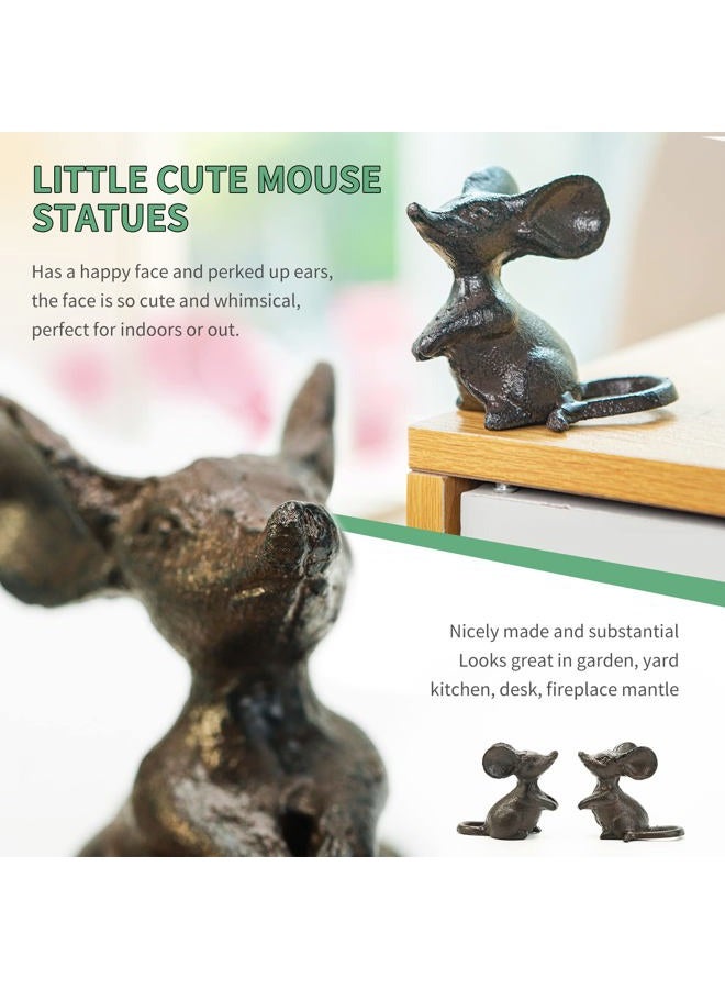 Sungmor Cast Iron Little Cut Mouse Ornament - Decorative & Lovely Figurine Indoor Outdoor Statues - Interesting Animal Sculpture Home Decoration - 2PC PACK & Brown Color - Image 3