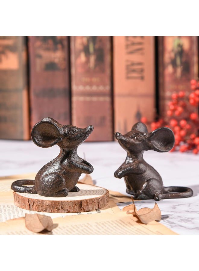 Sungmor Cast Iron Little Cut Mouse Ornament - Decorative & Lovely Figurine Indoor Outdoor Statues - Interesting Animal Sculpture Home Decoration - 2PC PACK & Brown Color - Image 2