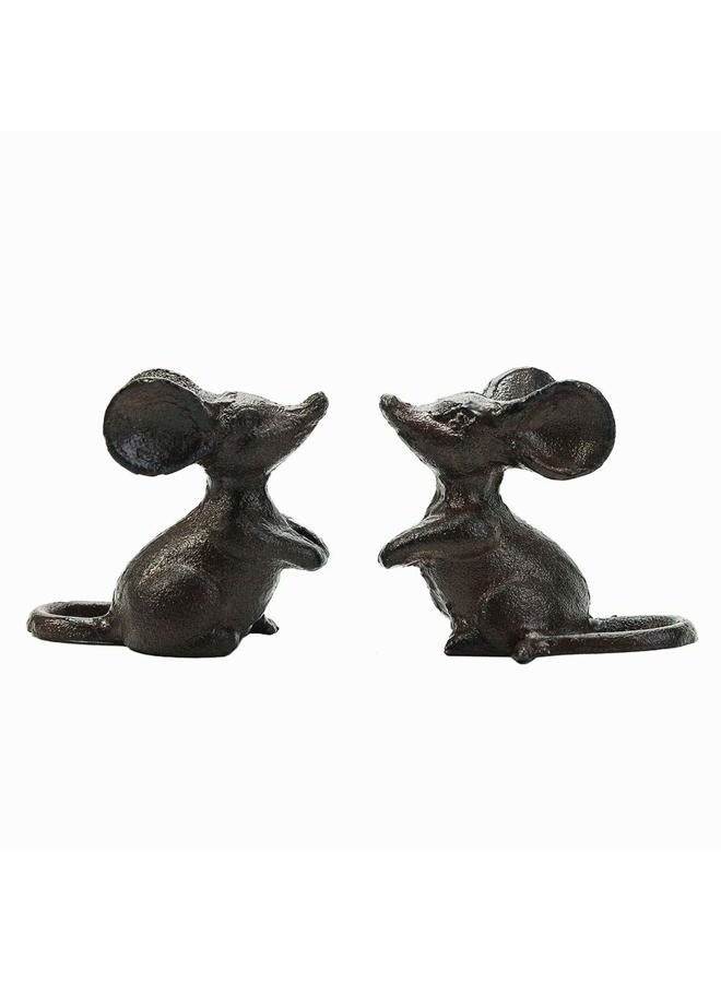 Sungmor Cast Iron Little Cut Mouse Ornament - Decorative & Lovely Figurine Indoor Outdoor Statues - Interesting Animal Sculpture Home Decoration - 2PC PACK & Brown Color - Image 1