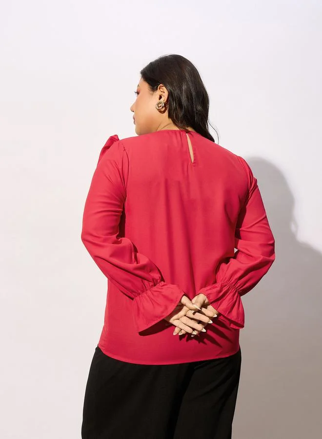 ساسافراس Plus Solid Smocking Detail Frill Top by Styli