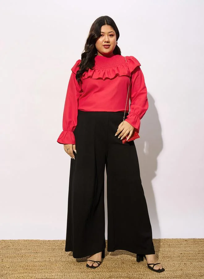 ساسافراس Plus Solid Smocking Detail Frill Top by Styli