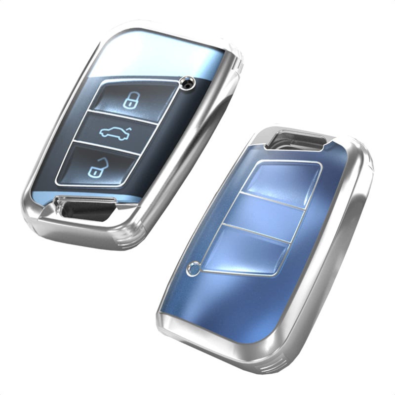 TANGSEN Smart Key Fob Case Cover Compatible with Skoda KODIAQ Atlas Golf ALLTRACK Jetta Passat TIGUAN 3  4 Button Keyless Entry Remote TPU Transparency Frosted Key Shell