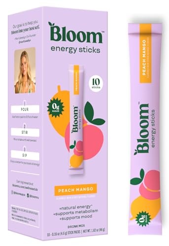 Bloom Nutrition Energy Drink Powder Packets, Sugar Free Energy Drink Mix with L-Theanine, B Vitamins & Natural Caffeine, On the Go Powder Sticks for Natural Energy, 10 Calories (10 Pouches (Pack of 1), Peach Mango) - Image 1