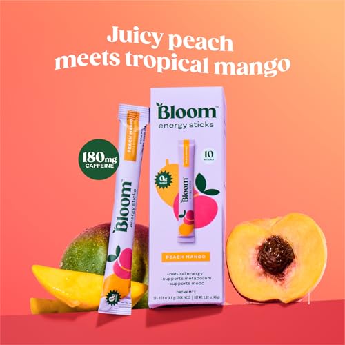 Bloom Nutrition Energy Drink Powder Packets, Sugar Free Energy Drink Mix with L-Theanine, B Vitamins & Natural Caffeine, On the Go Powder Sticks for Natural Energy, 10 Calories (10 Pouches (Pack of 1), Peach Mango) - Image 2