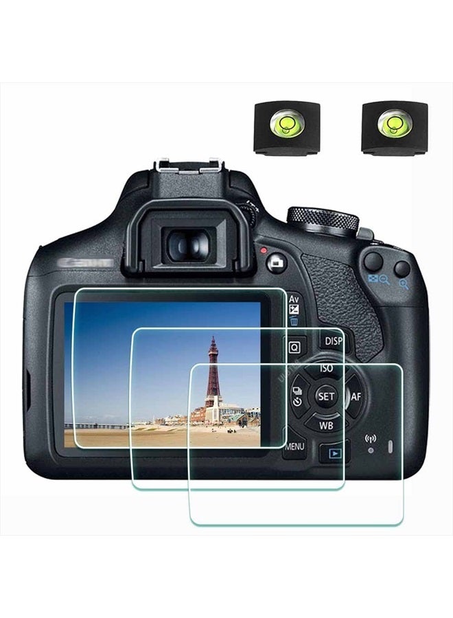 ULBTER حماية شاشة Rebel T7 T6 لكاميرا كانون EOS Rebel T7 T6 T5 DSLR وغطاء الحذاء الساخن، [2+3 عبوة] زجاج مقسى بسمك 0.3 مم وصلابة 9H مضاد للخدش ومضاد لبصمات الأصابع ومضاد للفقاعات - Image 1