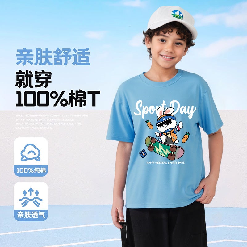 Boys Short-Sleeved T-Shirt New Cartoon Printed Children'S Loose Summer Cotton Breathable Top Boys Casual Children'S Wear - Image 5