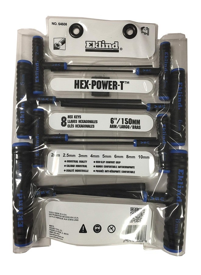إكليند تول مفتاح ألين سداسي بمقبض Power-T من Eklind Tool 64608 - مجموعة من 8 قطع، مقاسات مترية من 2 إلى 10 ملم (عمود 6 بوصات) - Image 2