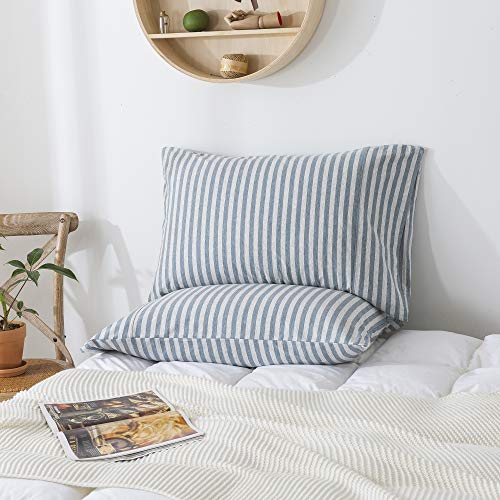 H HOUSEHOLD 100% Jersey Knit Cotton Queen Size Pillowcases Set of 2, Super Soft Breathable Pillow Cases for Sleeping, Envelope Closure, Stretchy T-Shirt Fabric (Blue Stripe, Queen Size Pillowcase) - Image 2