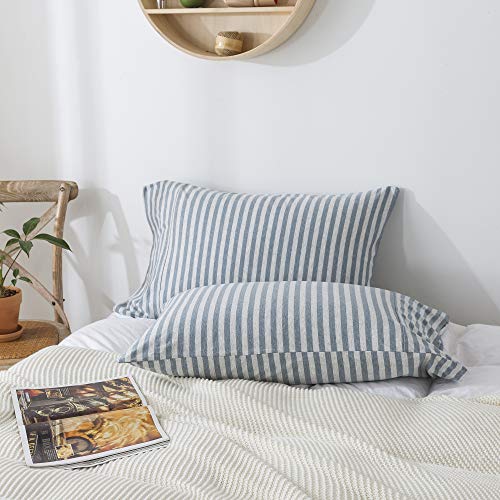 H HOUSEHOLD 100% Jersey Knit Cotton Queen Size Pillowcases Set of 2, Super Soft Breathable Pillow Cases for Sleeping, Envelope Closure, Stretchy T-Shirt Fabric (Blue Stripe, Queen Size Pillowcase) - Image 3