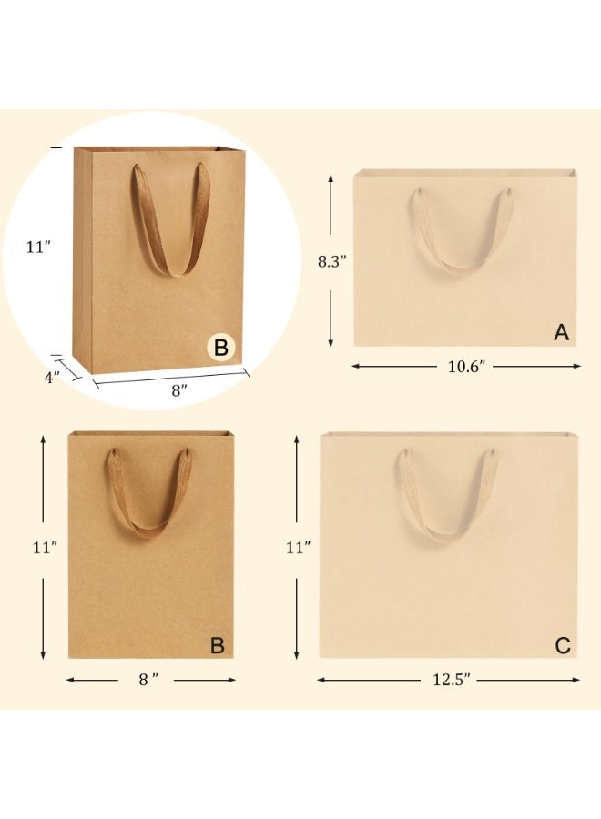 Chabeia 20Pcs Paper Bags 28x20x10cm Gift Bags Heavy Duty Kraft Brown Gift Paper Bags with Handles Wedding Party Favor Gift Bags Shopping Bags Retail Merchandise Bags Paper Sacks - Image 2
