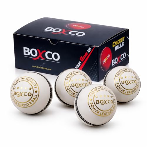 BOXCO Power Series White Cricket Leather Ball | Durable Handmade 4 Piece | Pack of 4 for T20 One Day Test & Practice - Image 1
