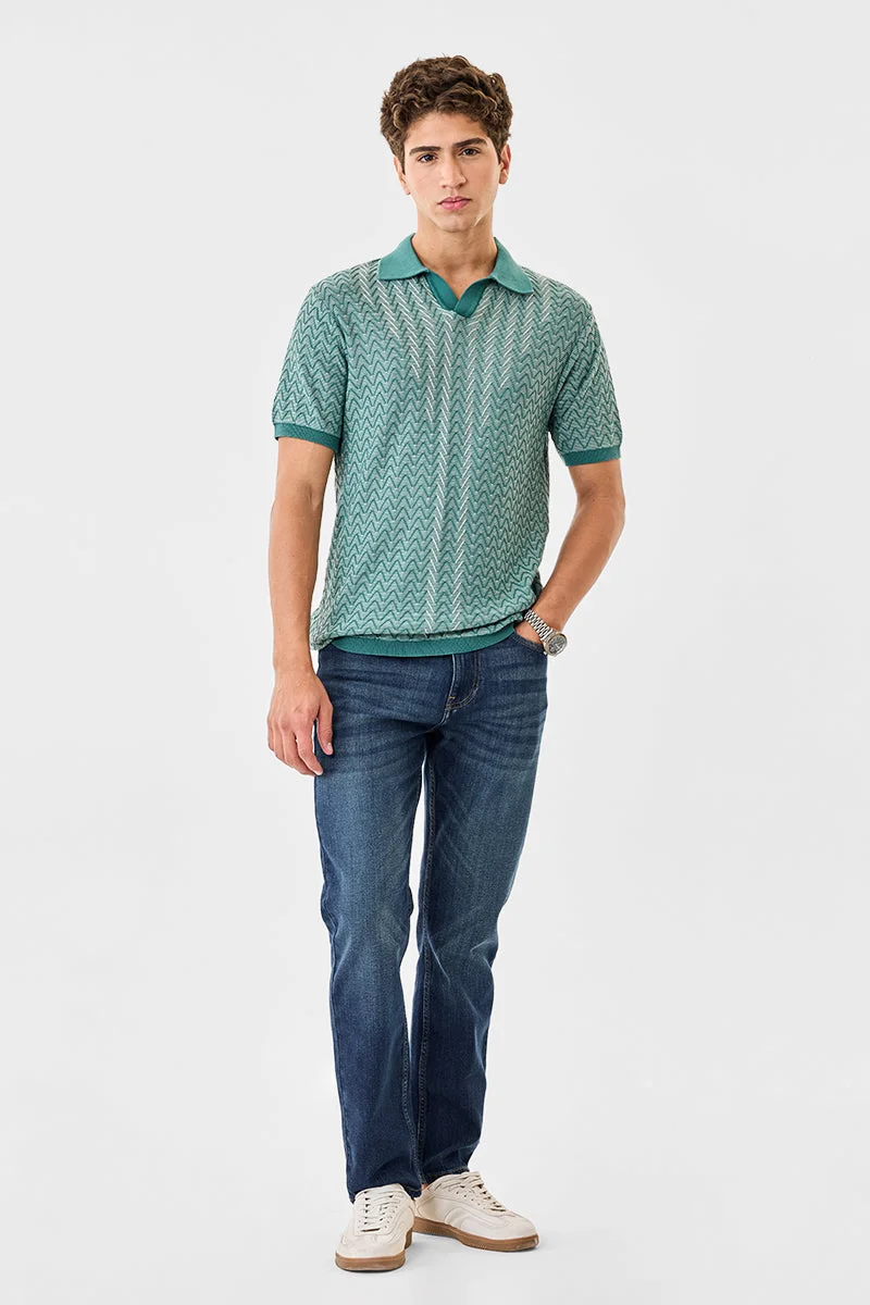 SNITCH Chevron Knit 100% Cotton Polo T-Shirt