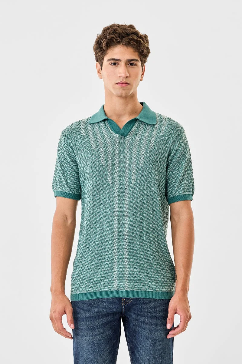 SNITCH Chevron Knit 100% Cotton Polo T-Shirt